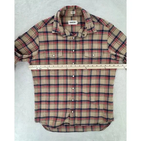 Taylor Stitch Shirt Glacier Pearl Snap Western Flannel Beige Red Navy Cotton L - Picture 6 of 6